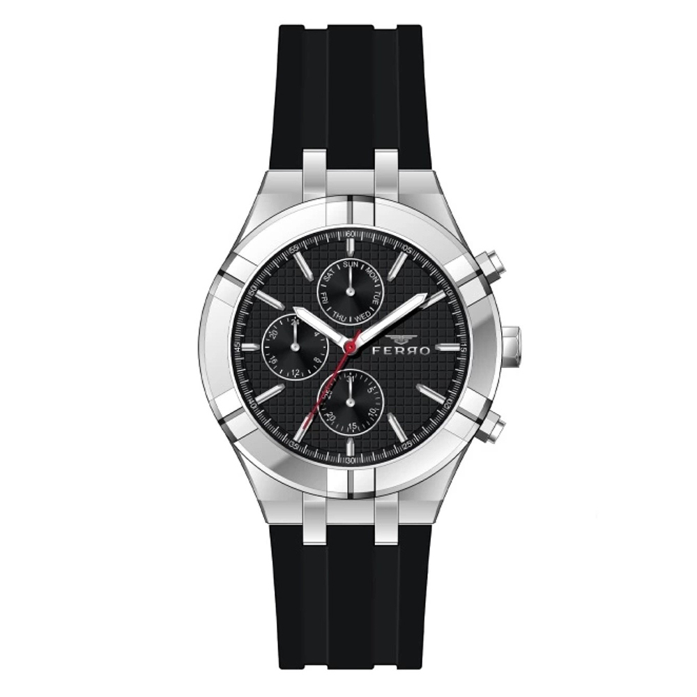 【FERRO 費羅】FM11378DWT 真三眼 帶日期 防水30米 夜光 矽膠 腕錶 手錶 -
