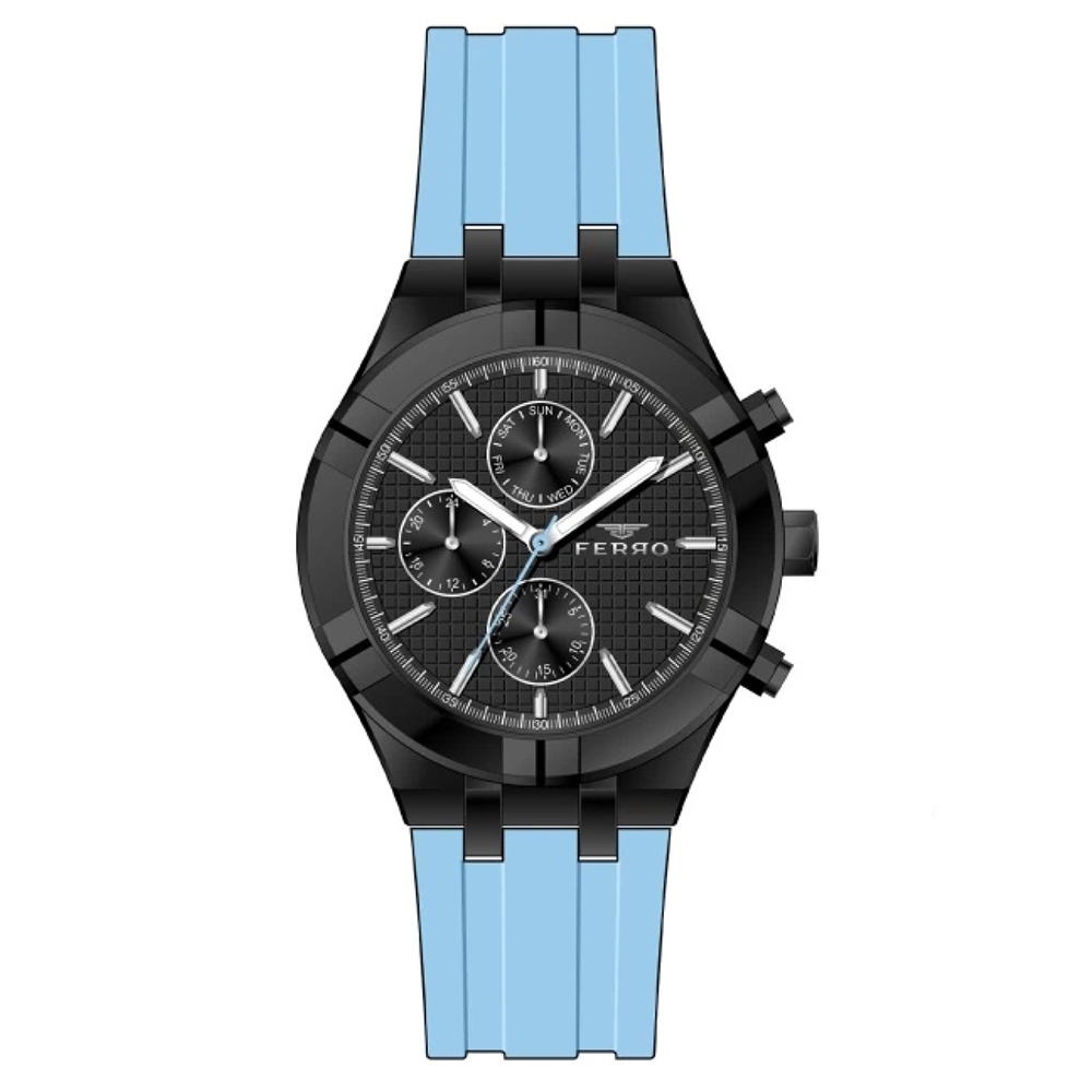 【FERRO 費羅】FM11378DWT 真三眼 帶日期 防水30米 夜光 矽膠 腕錶 手錶 -