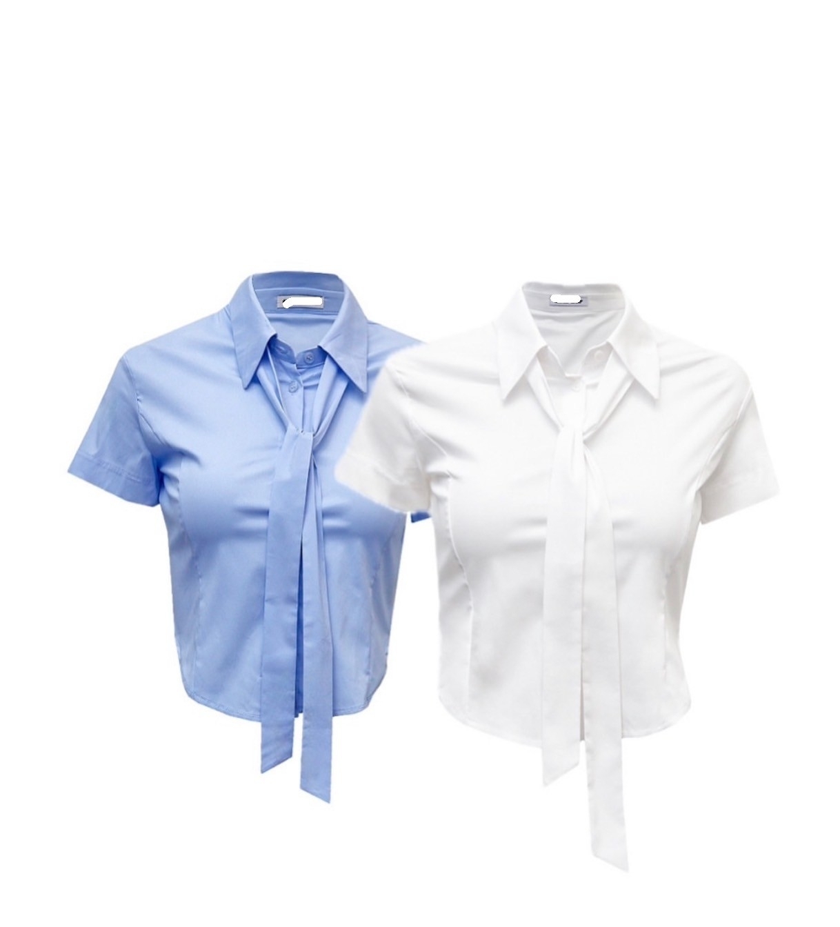 韓國 酷辣 純欲 領帶 修身  短版 短袖 襯衫