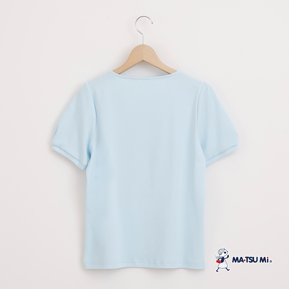 MA‧TSU Mi 少女戴珍珠繡花圖案棉上衣(水藍.深藍)