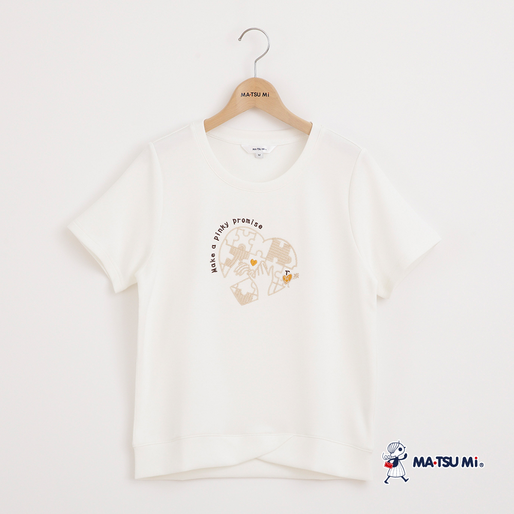 MA‧TSU Mi 愛心拼圖圖案繡花設計上衣(白.粉紅)