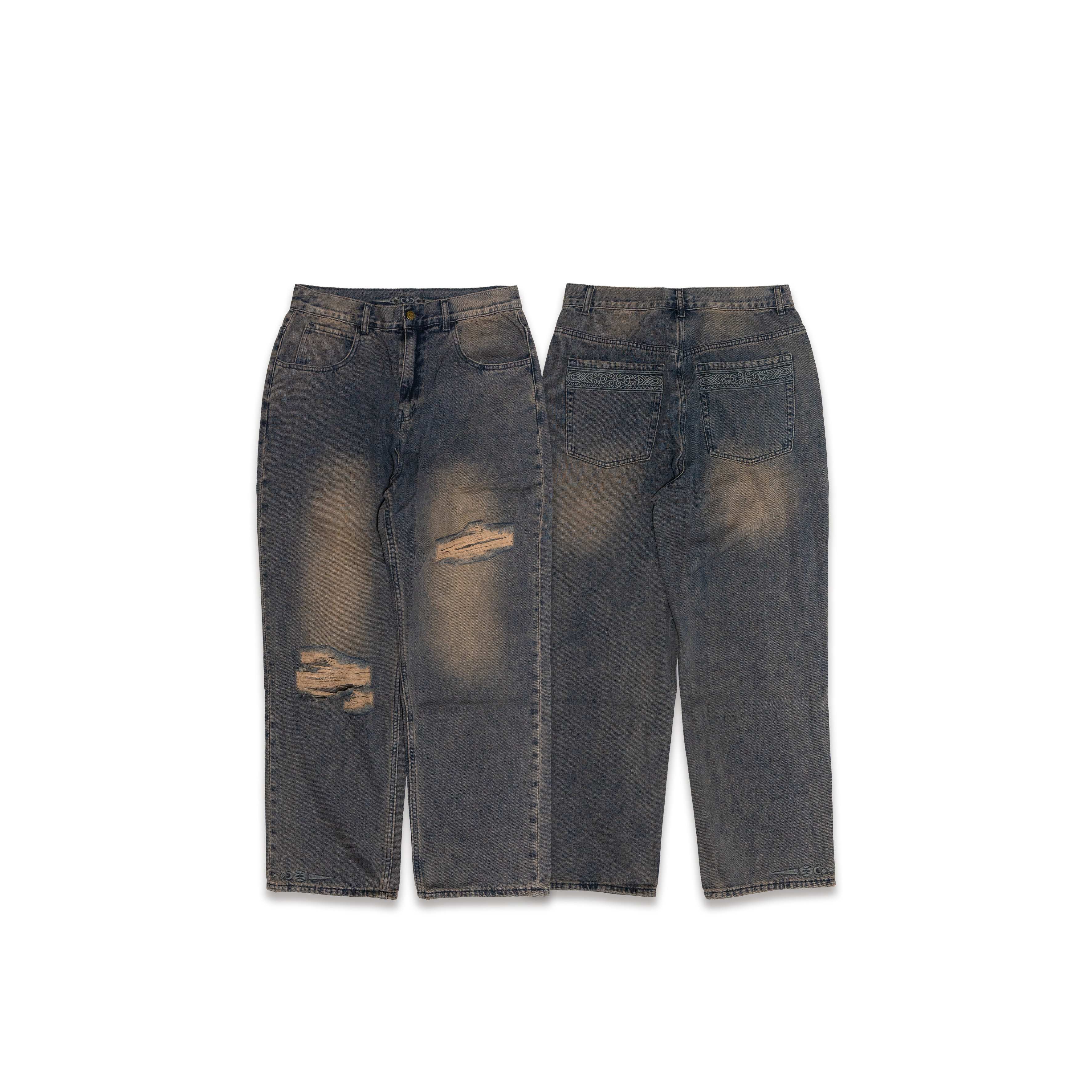 MOMENTUM Baggy Fit 刺繡牛仔褲