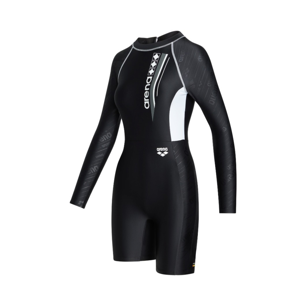 女士50週年DIAMOND 長袖平腳連身泳衣 - 黑/白