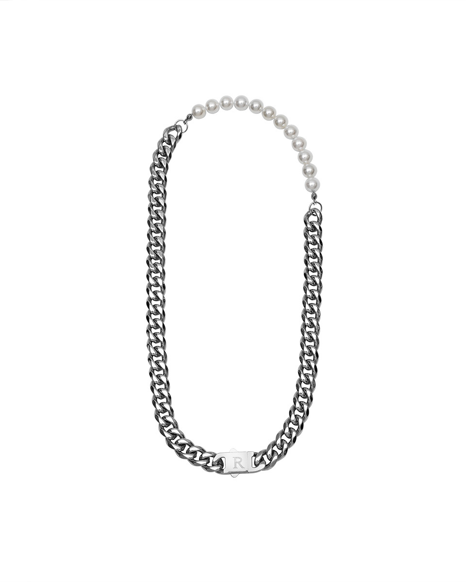 RECOVERY 9MM珍珠斜邊粗扁項鍊