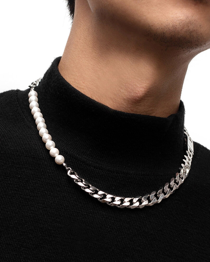 RECOVERY 9MM珍珠斜邊粗扁項鍊