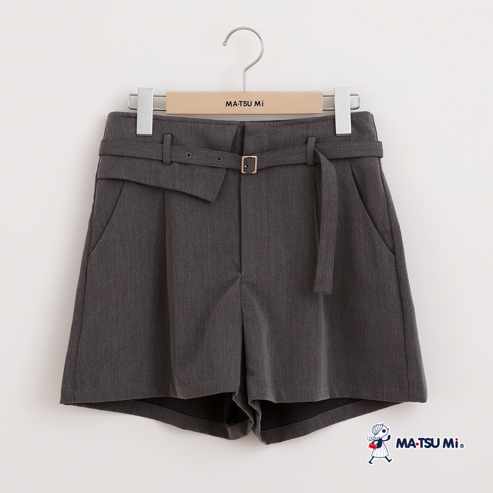 MA‧TSU Mi 不對稱腰帶設計短褲(深藍.深灰)