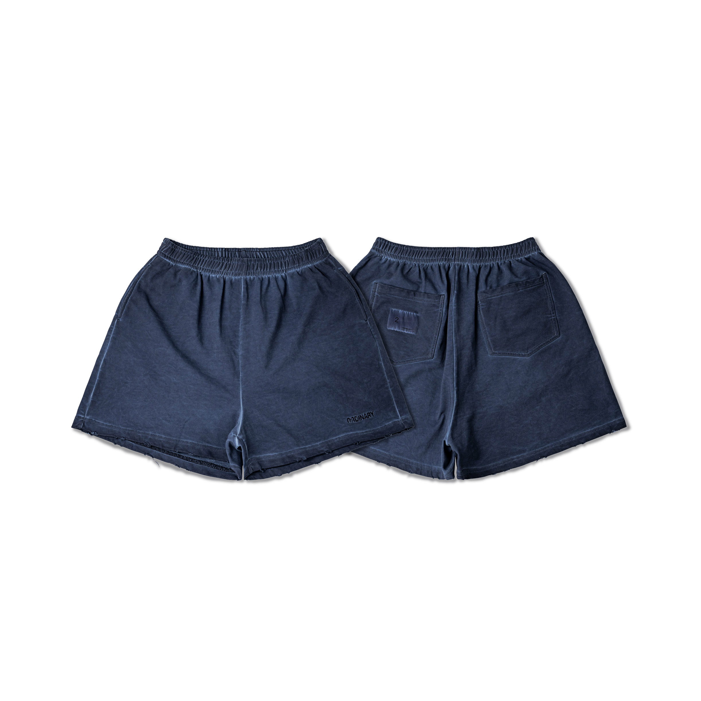 ORDINARY / 蠟染寬鬆休閒棉短褲 - 水洗灰, 黑色, 水洗藍