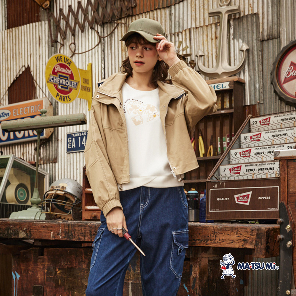 MA‧TSU Mi 丹寧感車線設計工裝風縮口長褲(深藍)