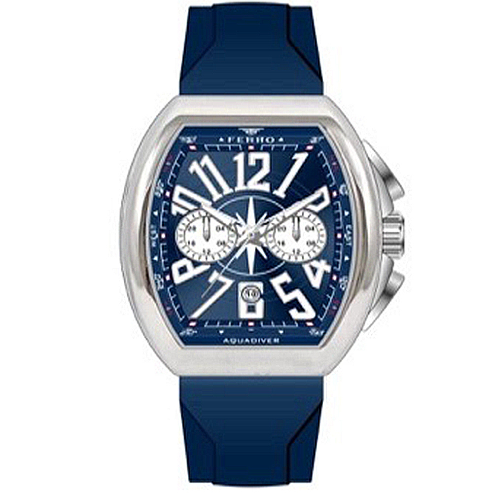 【FERRO 費羅】FM11444DWT 真兩眼 帶日期 酒桶型 大數字 夜光 矽膠 腕錶 手錶 -