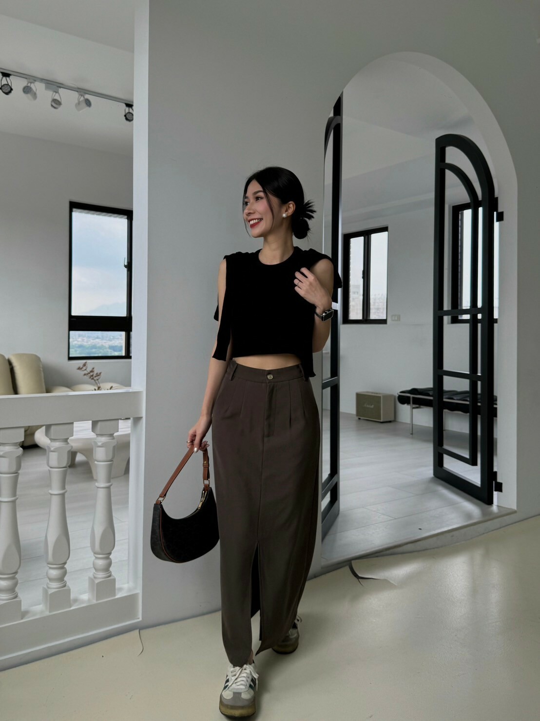 質感前開衩挺版西裝裙