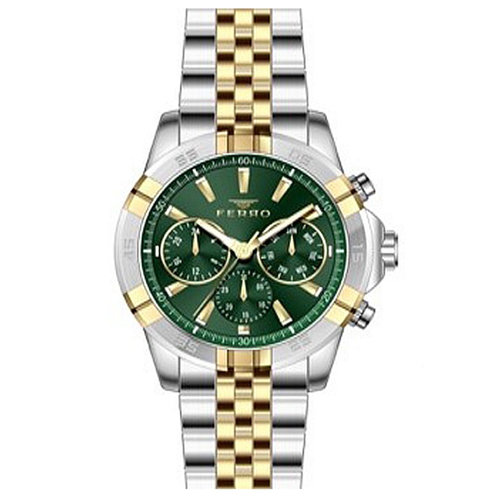 【FERRO 費羅】FM11389AWT 真三眼 帶日期 防水30米 夜光 不鏽鋼 腕錶 手錶 -