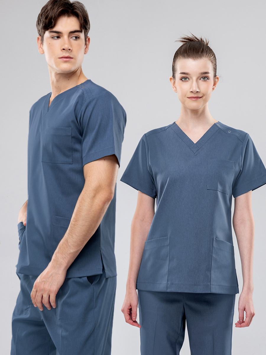 【 AB719-W6 】男女通用-刷手上衣-AB柔挺布-灰蒼藍