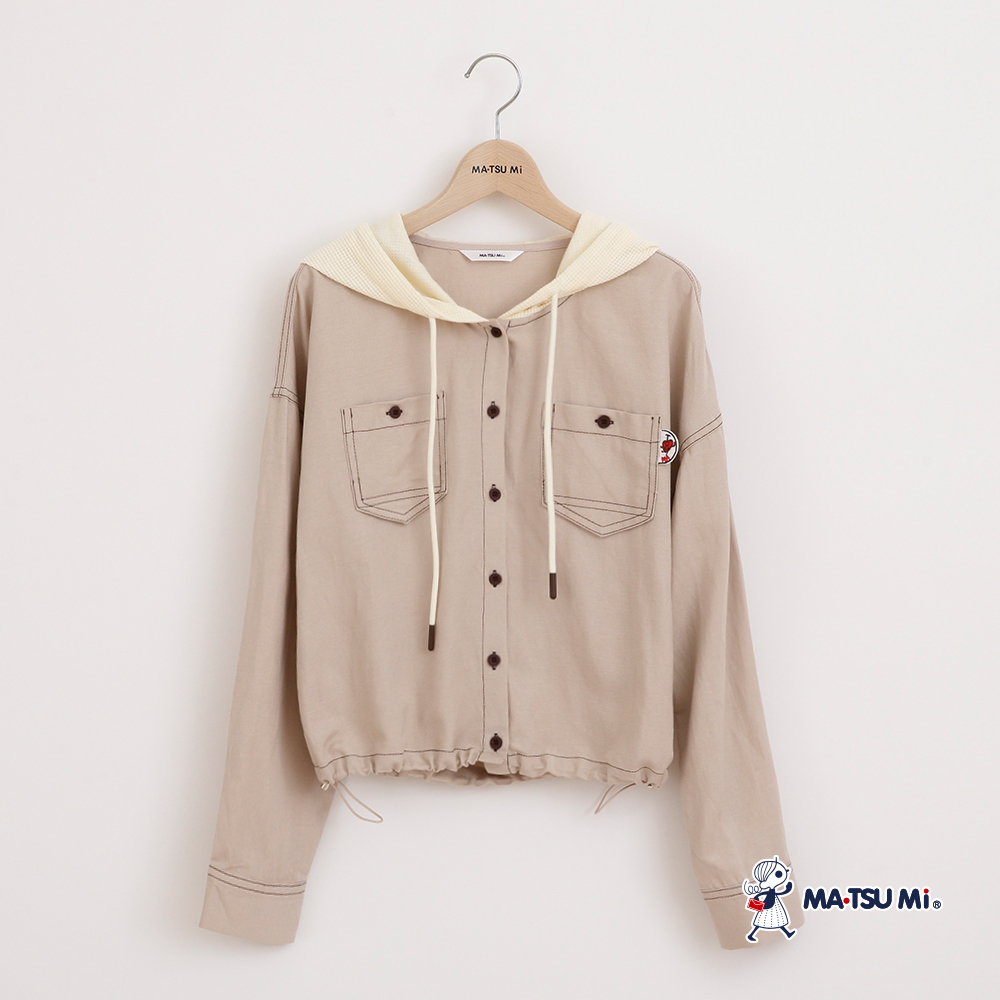 MA‧TSU Mi 異材質拼接假兩件抽繩麻料外套(卡.深藍)