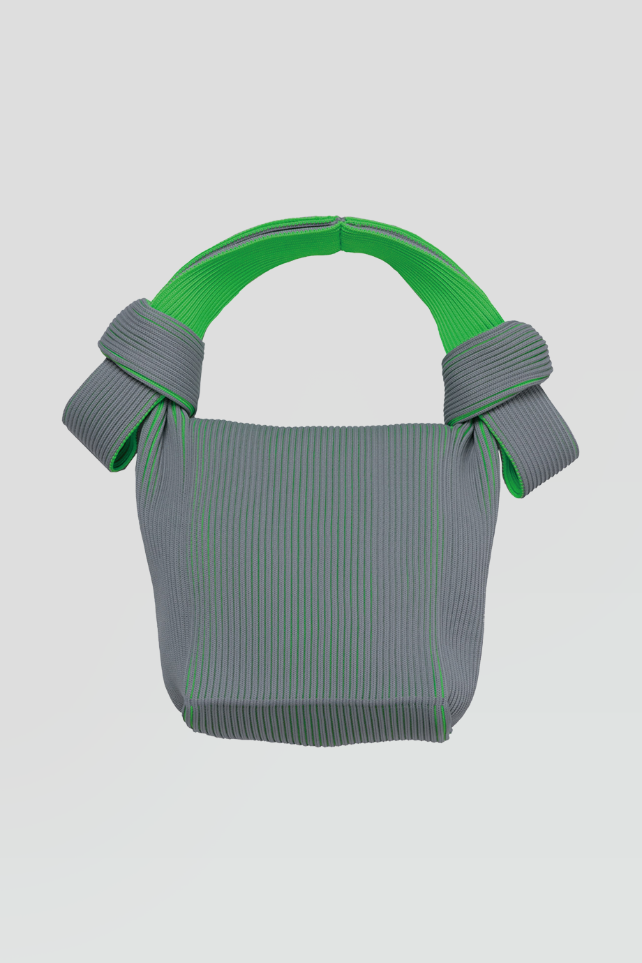 LASTFRAME｜KASANE 針織灰綠雙色結飾手提包