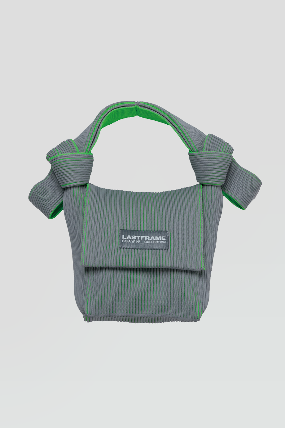 LASTFRAME｜KASANE 針織灰綠雙色結飾手提包