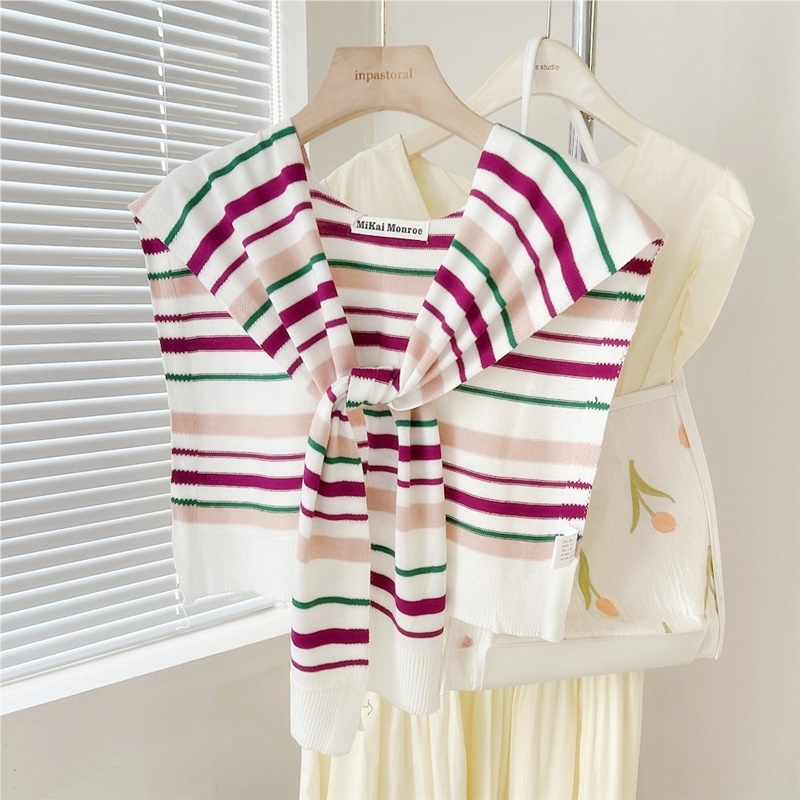 綁帶式多彩條紋針織披肩 六色