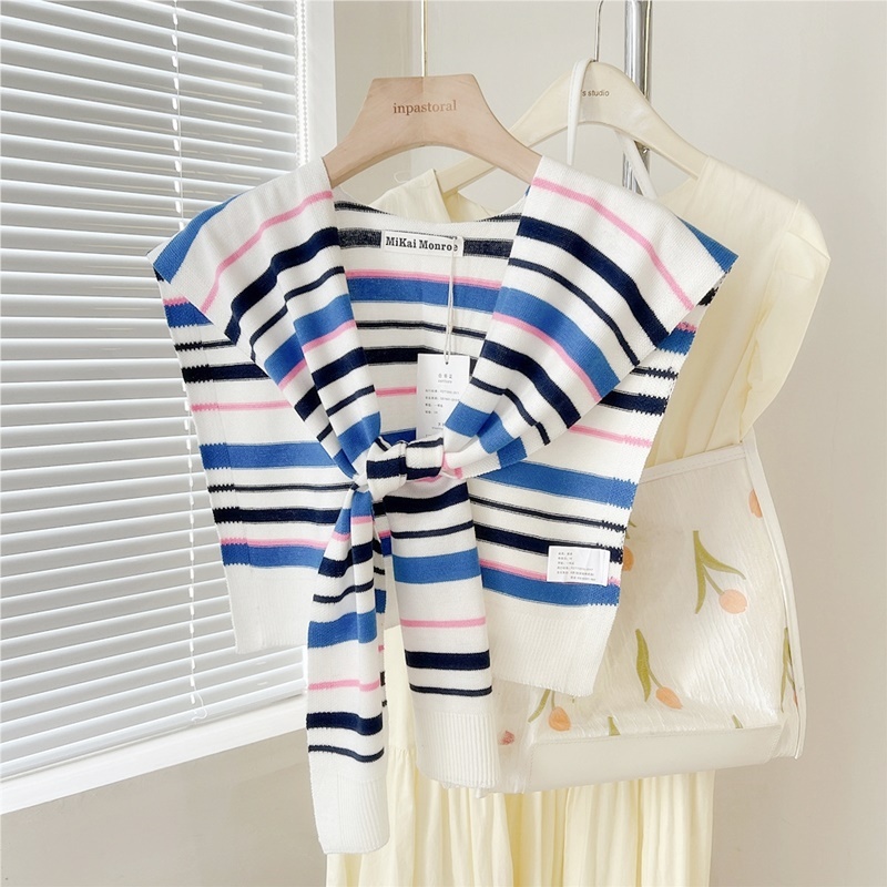 綁帶式多彩條紋針織披肩 六色