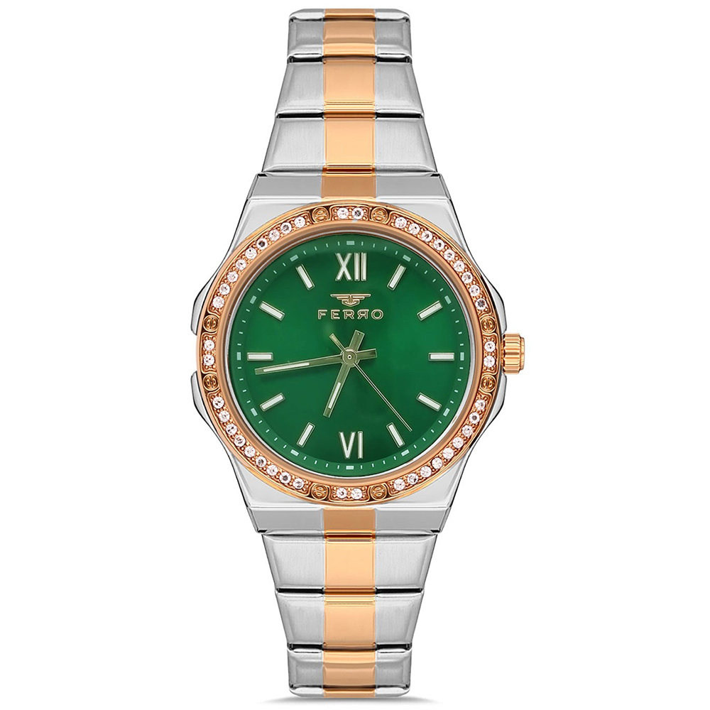【FERRO 費羅】FL21358AWT 晶鑽錶圈 日本機芯 防水30米 雙色 不鏽鋼 女款 腕錶 手錶 -