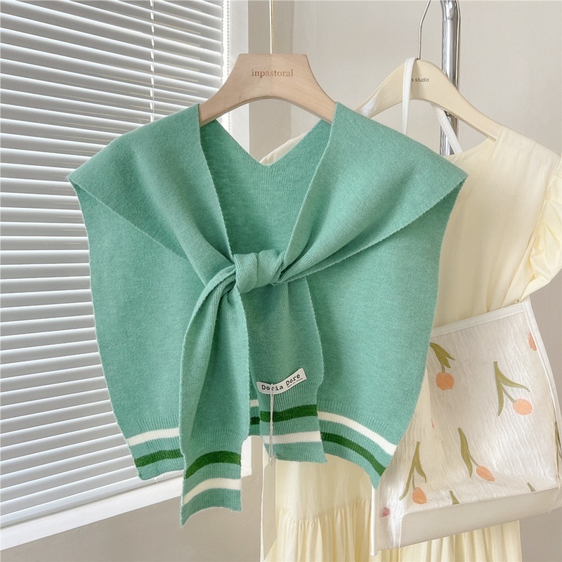 綁帶式配色條紋針織披肩 八色