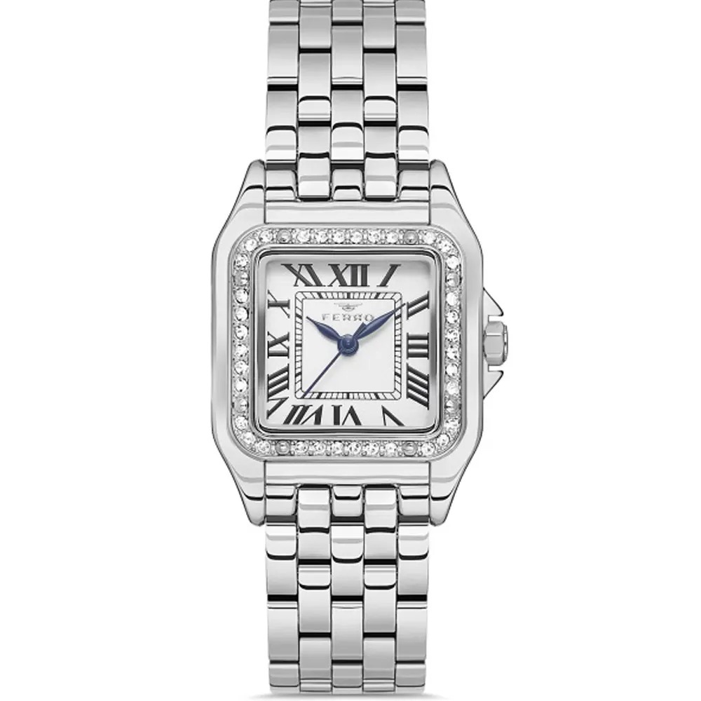 【FERRO 費羅】FL40112A 晶鑽錶圈 羅馬數字時標 防水30米 小錶鏡 雙色不鏽鋼 女款 手錶 -