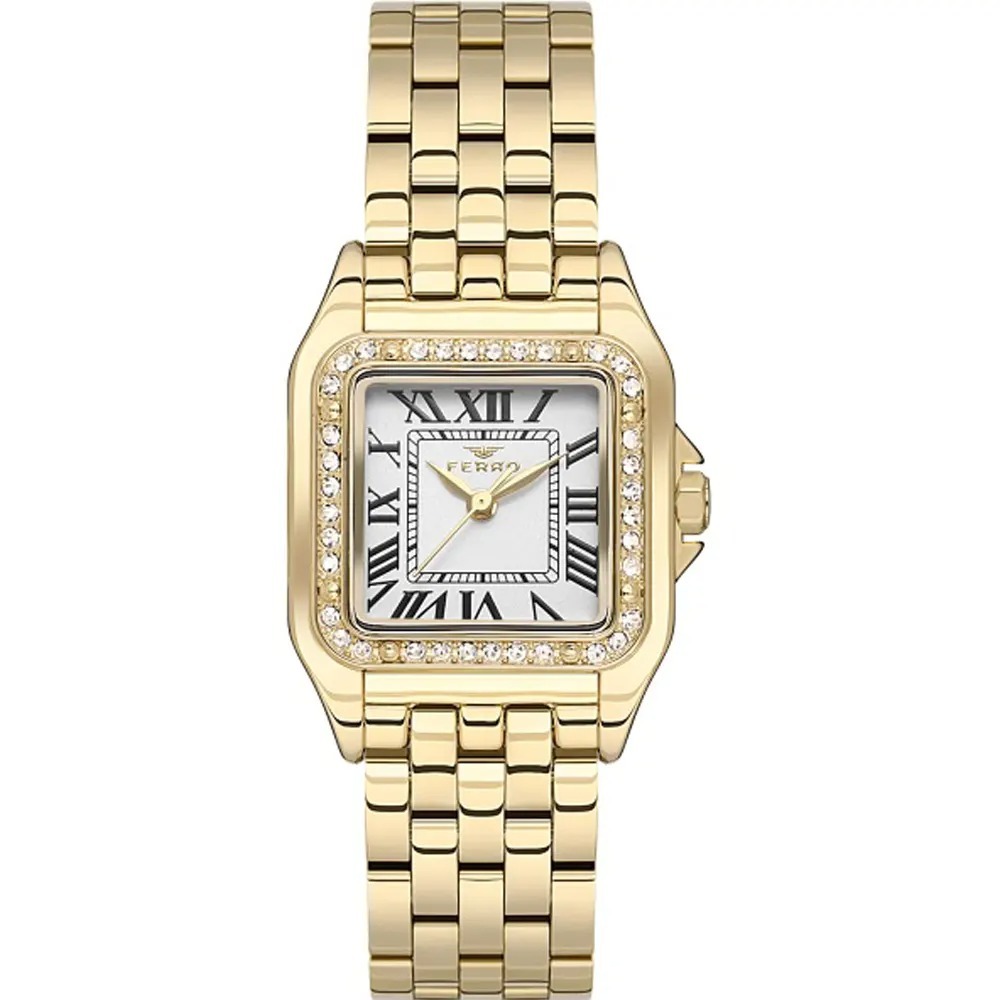 【FERRO 費羅】FL40112A 晶鑽錶圈 羅馬數字時標 防水30米 小錶鏡 雙色不鏽鋼 女款 手錶 -