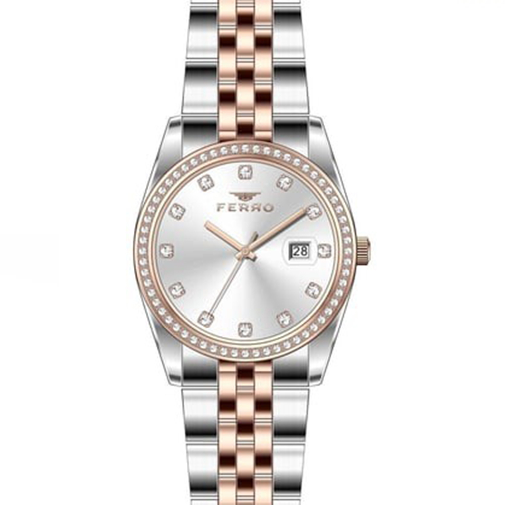 【FERRO 費羅】FL21450AWT 晶鑽 蝴蝶錶扣 小錶鏡 雙色 不鏽鋼 女款 手錶 -