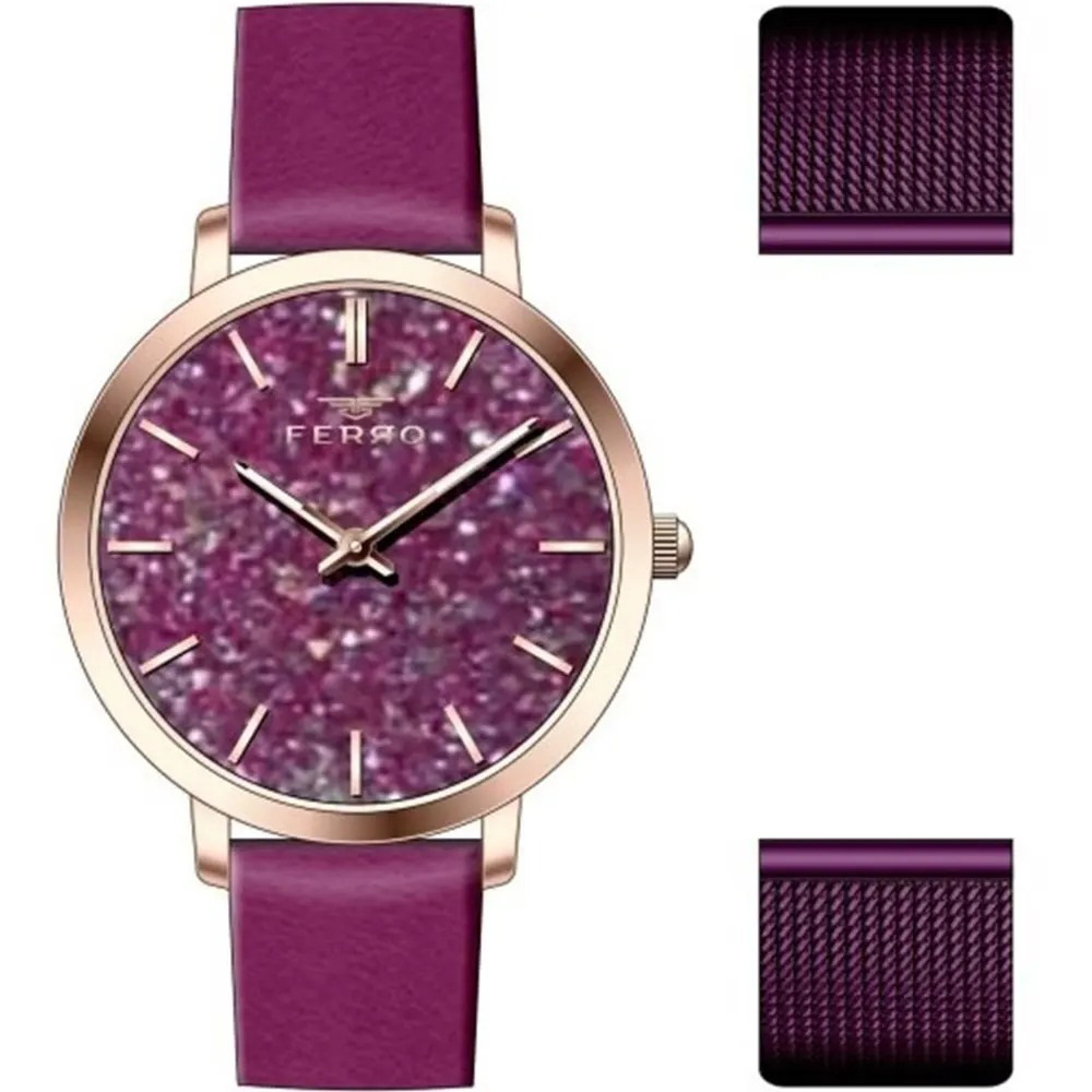 【FERRO 費羅】F21195BWT 滿天星錶盤 快拆式皮革錶帶 夜光 女款腕錶