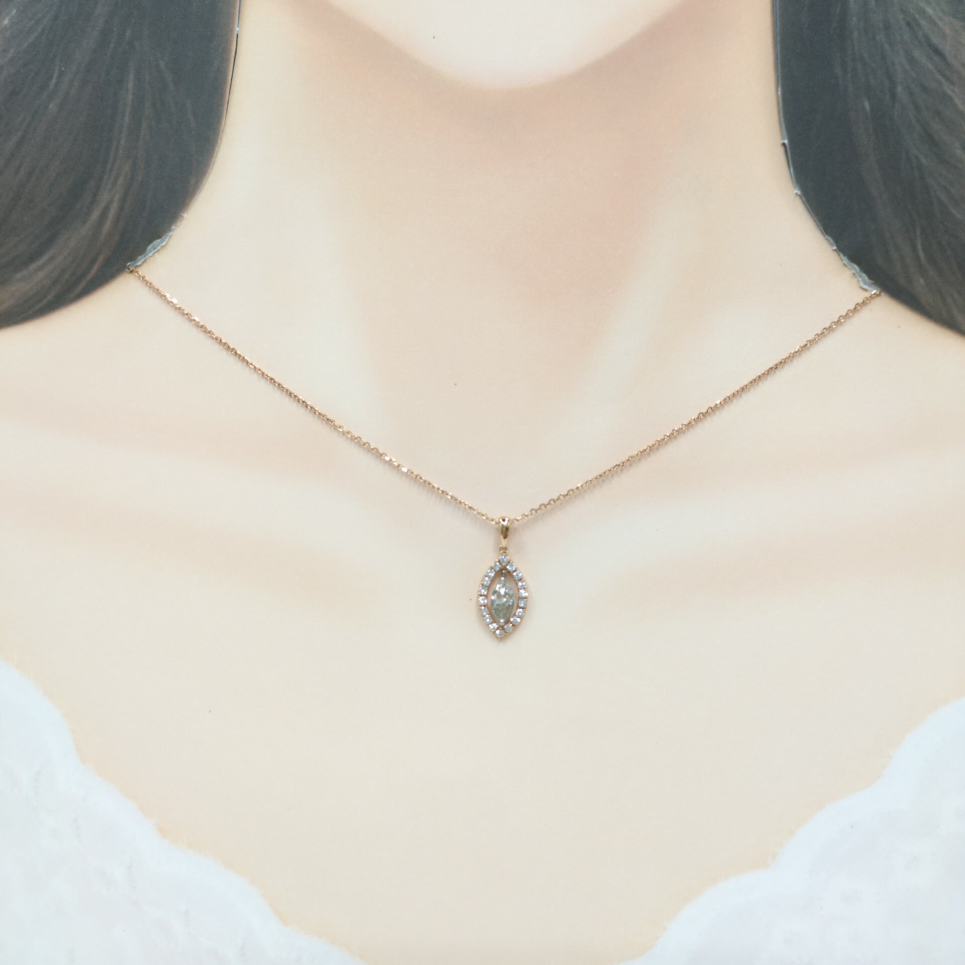 全新18K玫瑰金【單粒48份欖尖形鑽石】配小鑽共73份鑽石吊墜