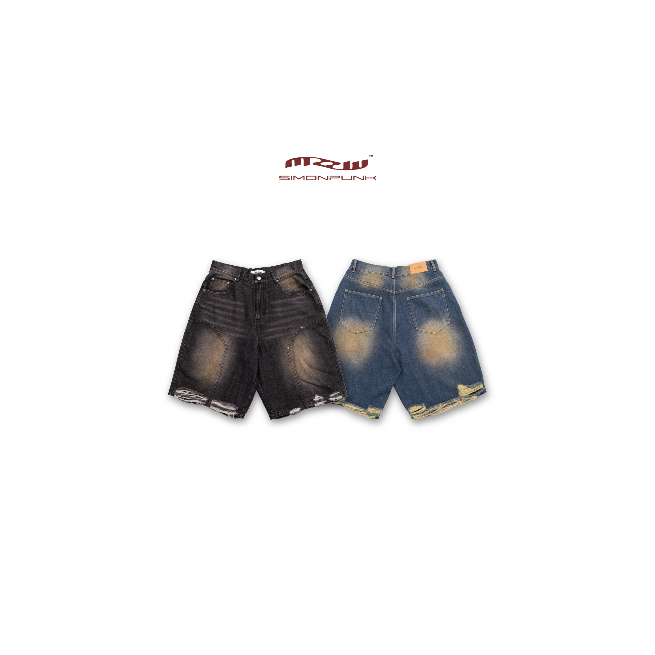SIMON PUNK Project-004 油汙 戰損 補丁 牛仔 短褲