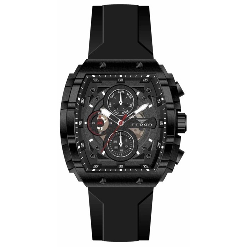 【FERRO 費羅】FM11346D 真三眼 日期星期顯示 夜光指針 矽膠 腕錶