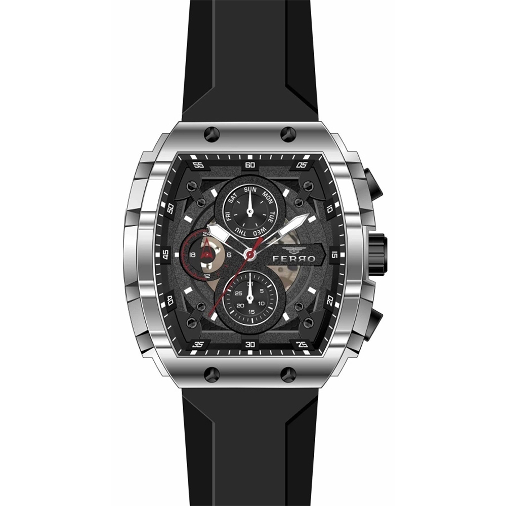 【FERRO 費羅】FM11346D 真三眼 日期星期顯示 夜光指針 矽膠 腕錶