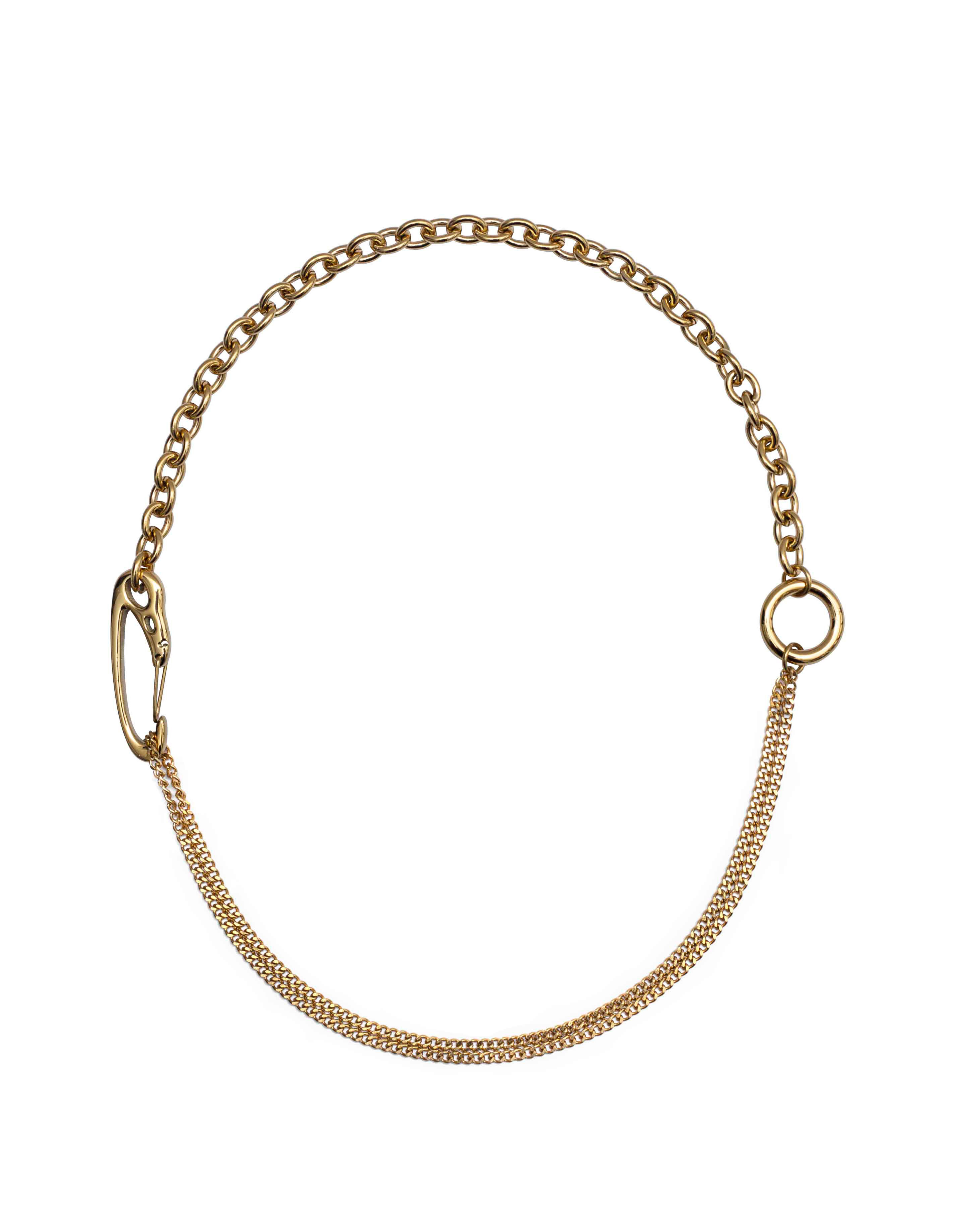 RECOVERY 烏鴉頭骨扣頭多層次項鍊 (亮金色)