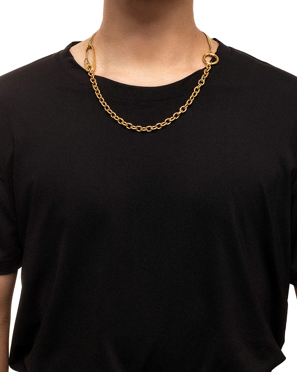 RECOVERY 烏鴉頭骨扣頭多層次項鍊 (亮金色)