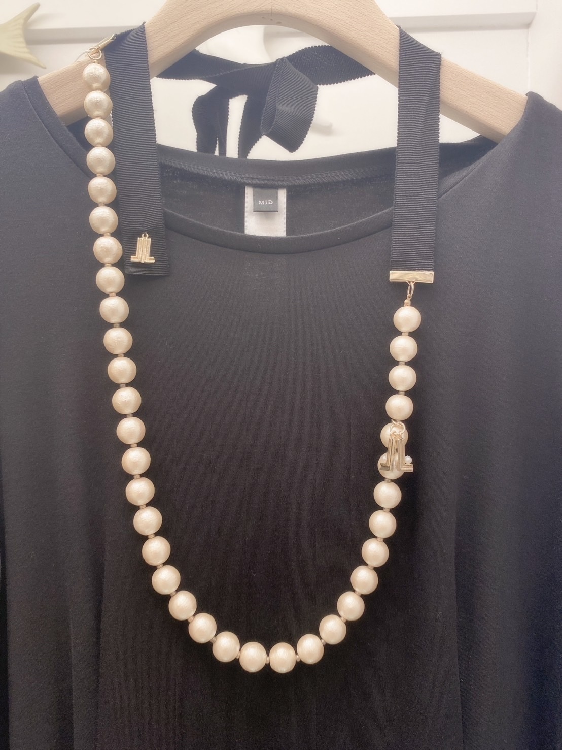 Lanvin珍珠緞帶長鍊