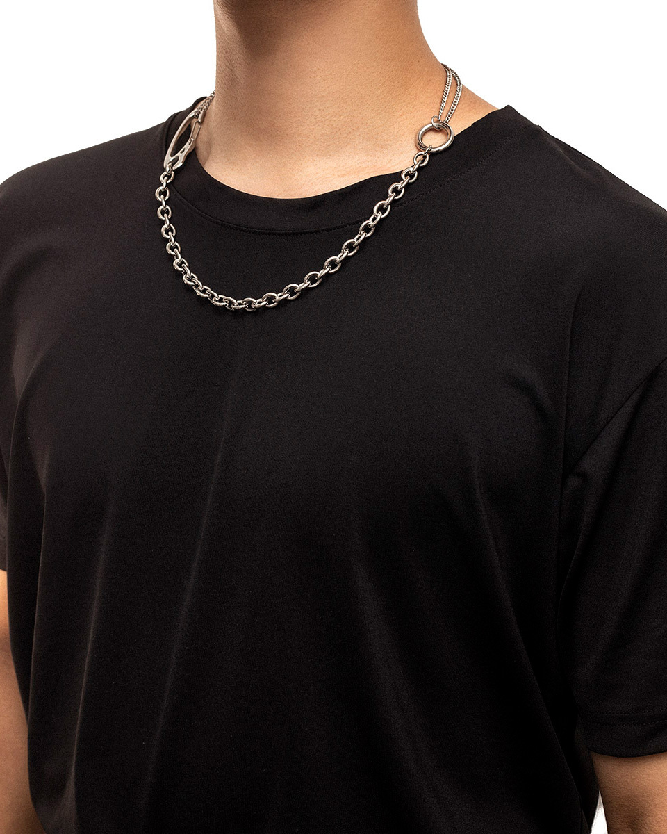 RECOVERY 烏鴉頭骨扣頭多層次項鍊 (亮銀色)