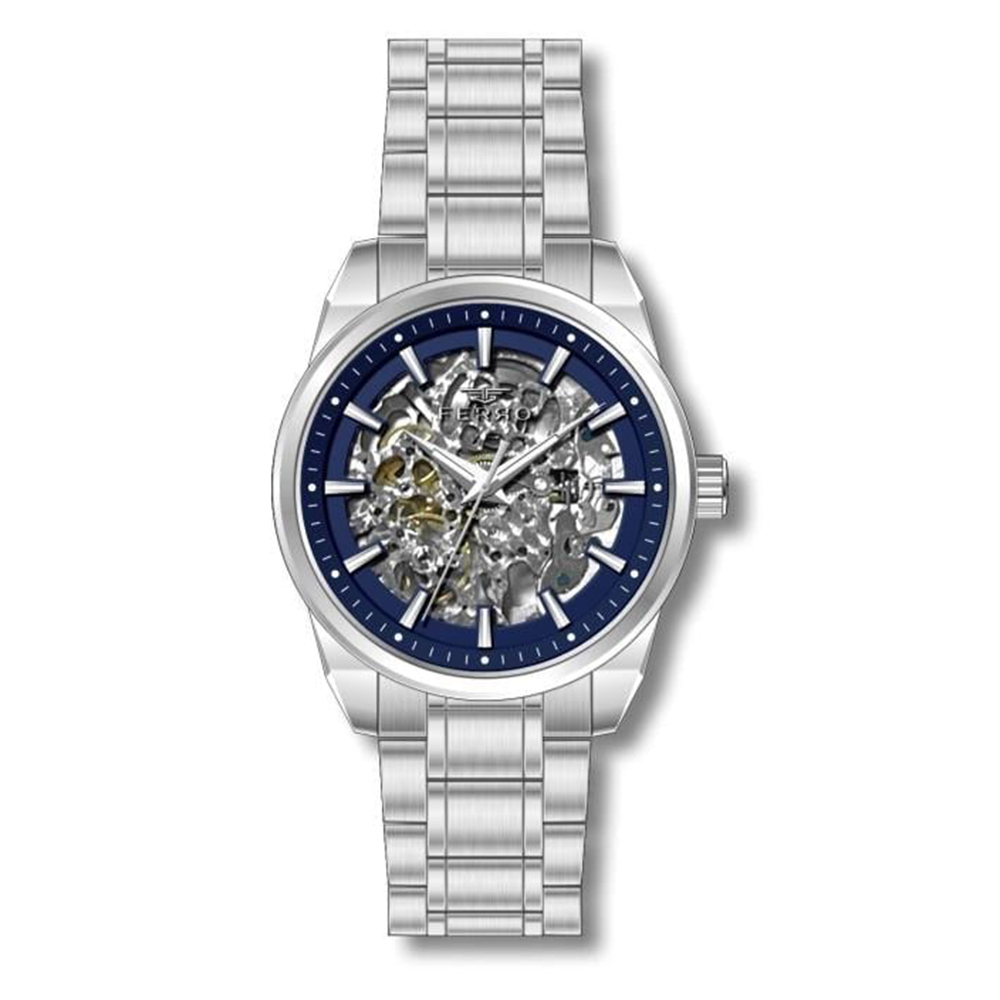 【FERRO 費羅】FM40106A 鏤空錶盤 自動上鍊機芯 夜光指針 不鏽鋼 機械 手錶