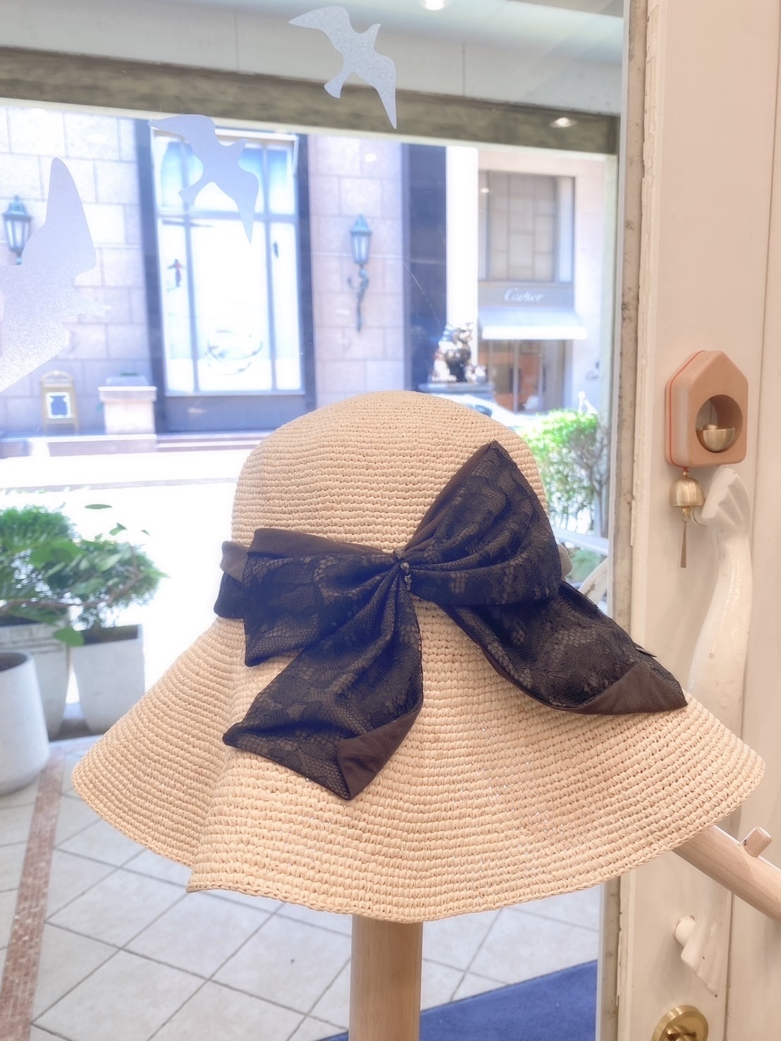 Lace蝴蝶結草編帽