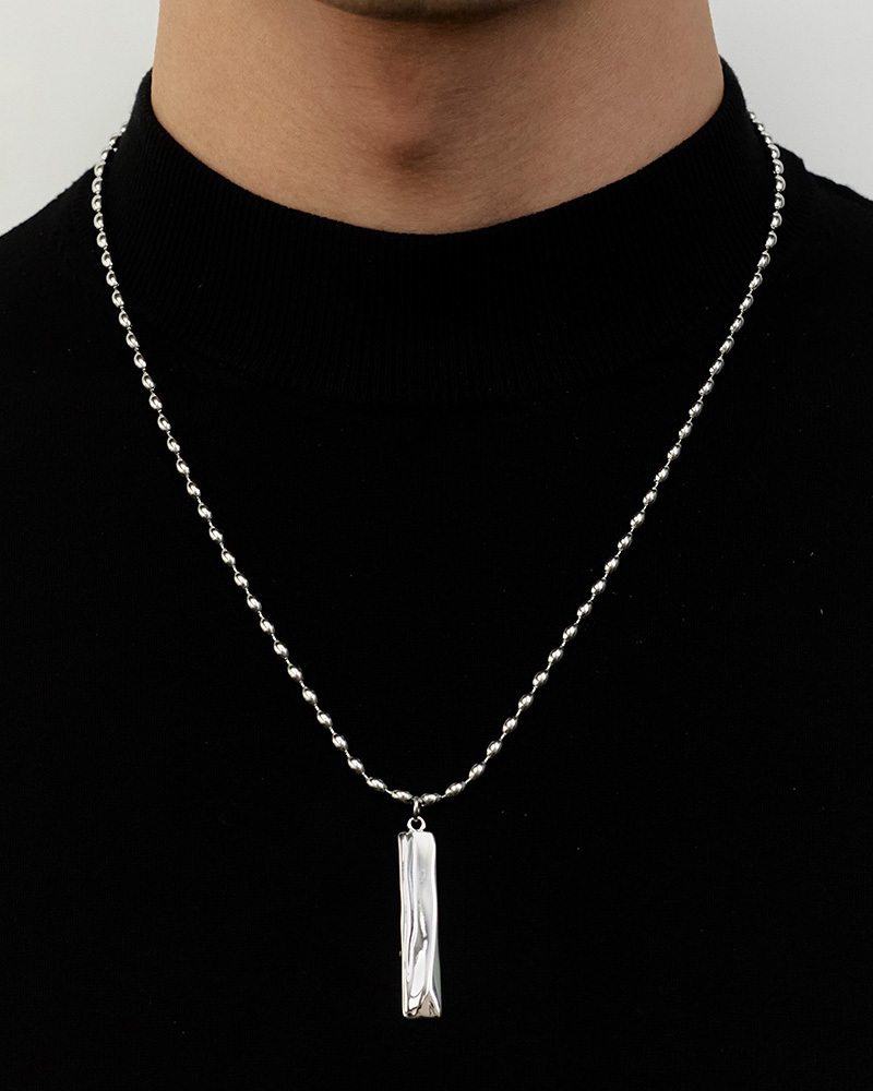 RECOVERY 波紋長方項鍊 (亮銀)
