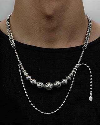 RECOVERY 球體漸變多層次項鍊 (亮銀)