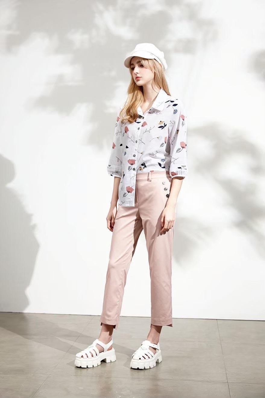 韓版OL舒適涼感紗時尚釦子褲口前短後長修身九分褲U6311