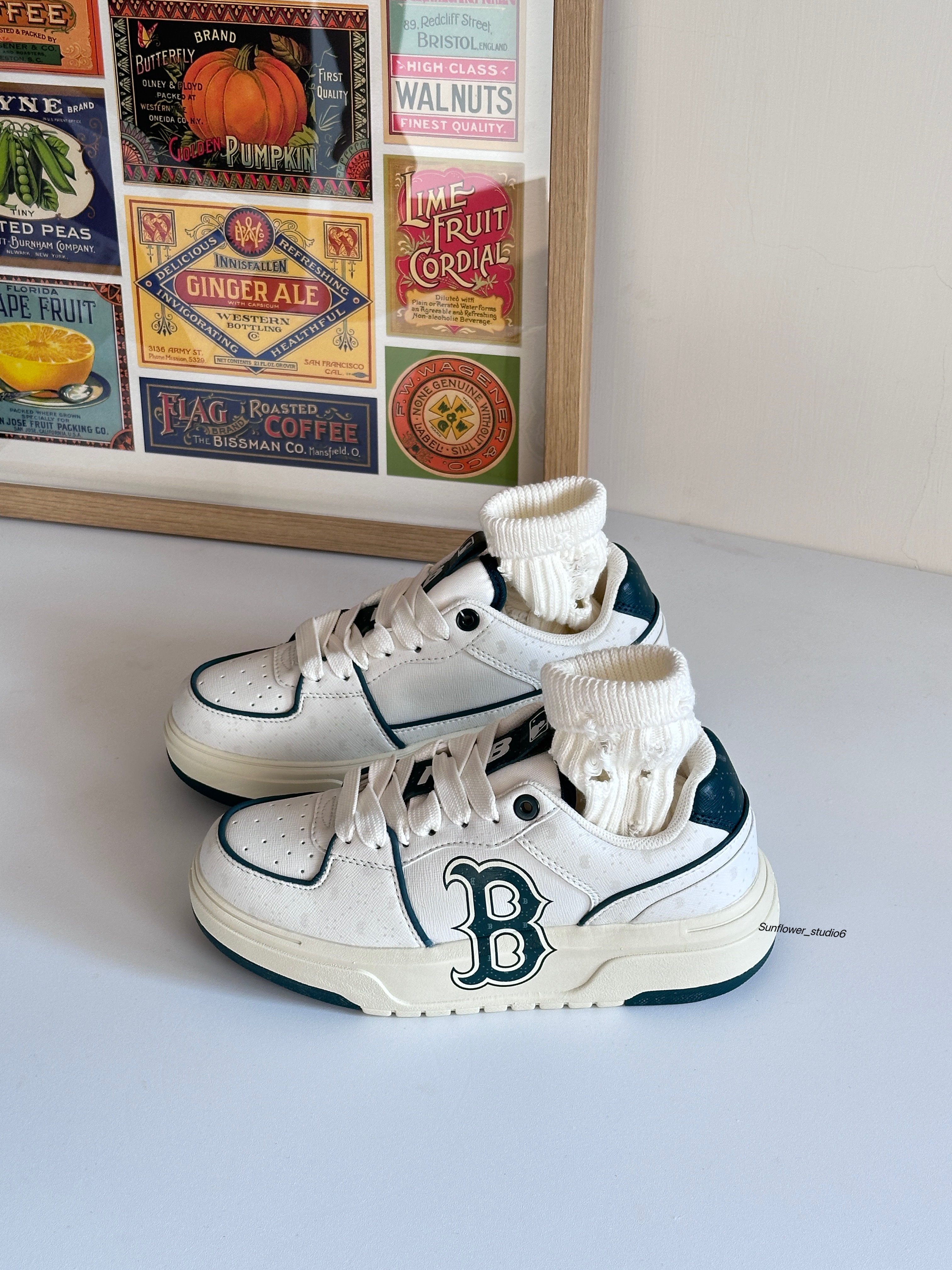 MLB Chunky Liner 波士頓紅襪隊 墨綠色 反光 滿天星 奶油底 老爹鞋 學長鞋 /預購