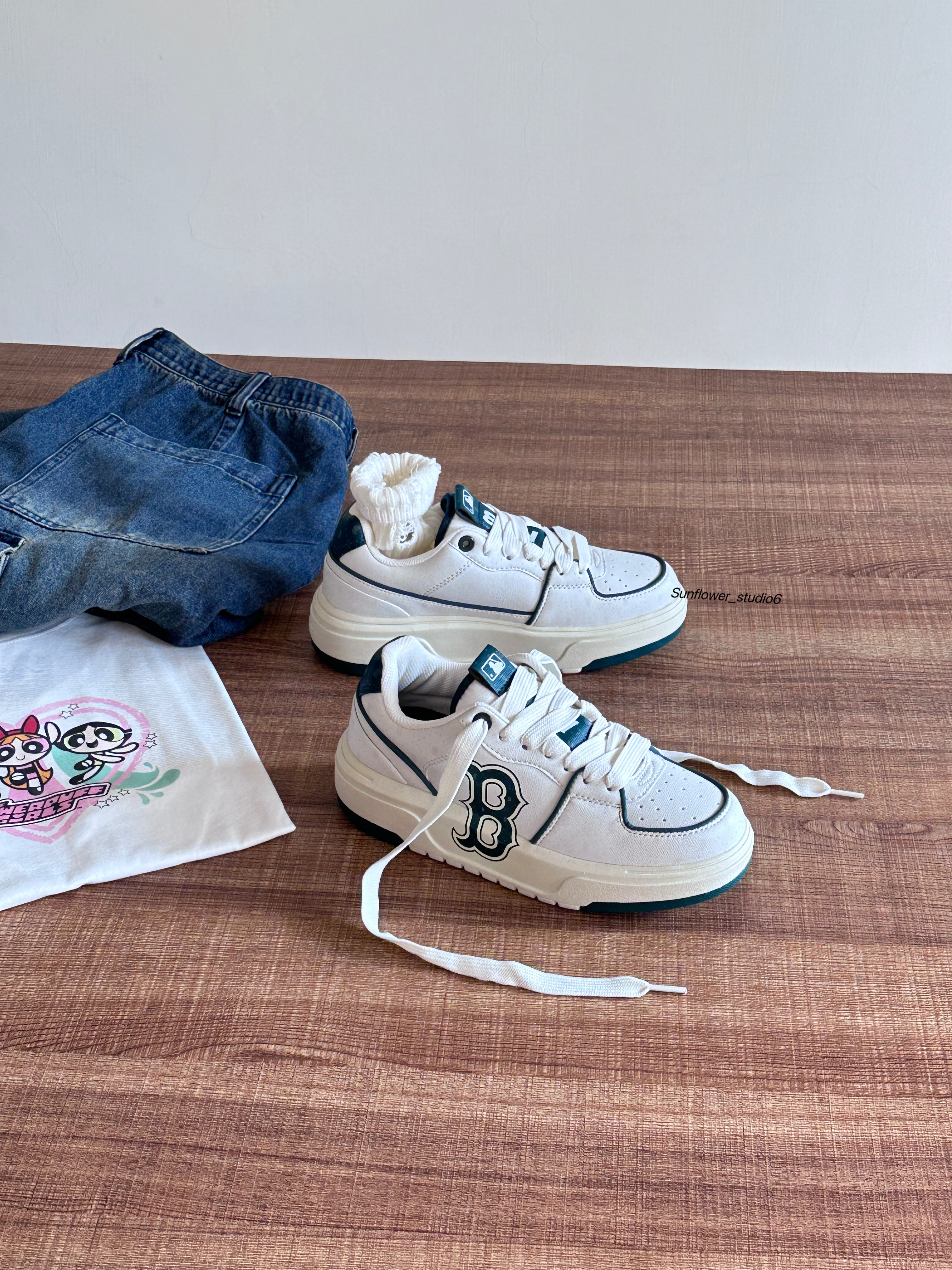 MLB Chunky Liner 波士頓紅襪隊 墨綠色 反光 滿天星 奶油底 老爹鞋 學長鞋 /預購