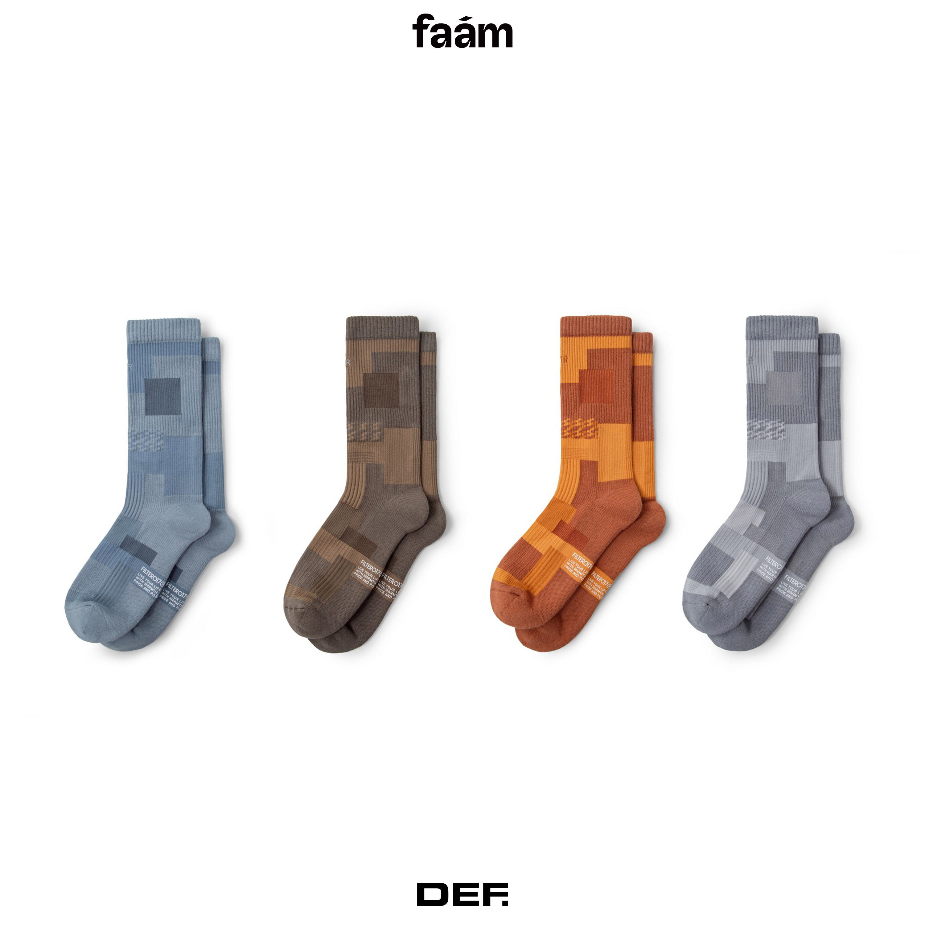 Patchwork Crew socks 藍 - 色塊拼接針織高筒襪 FILTER017聯名款