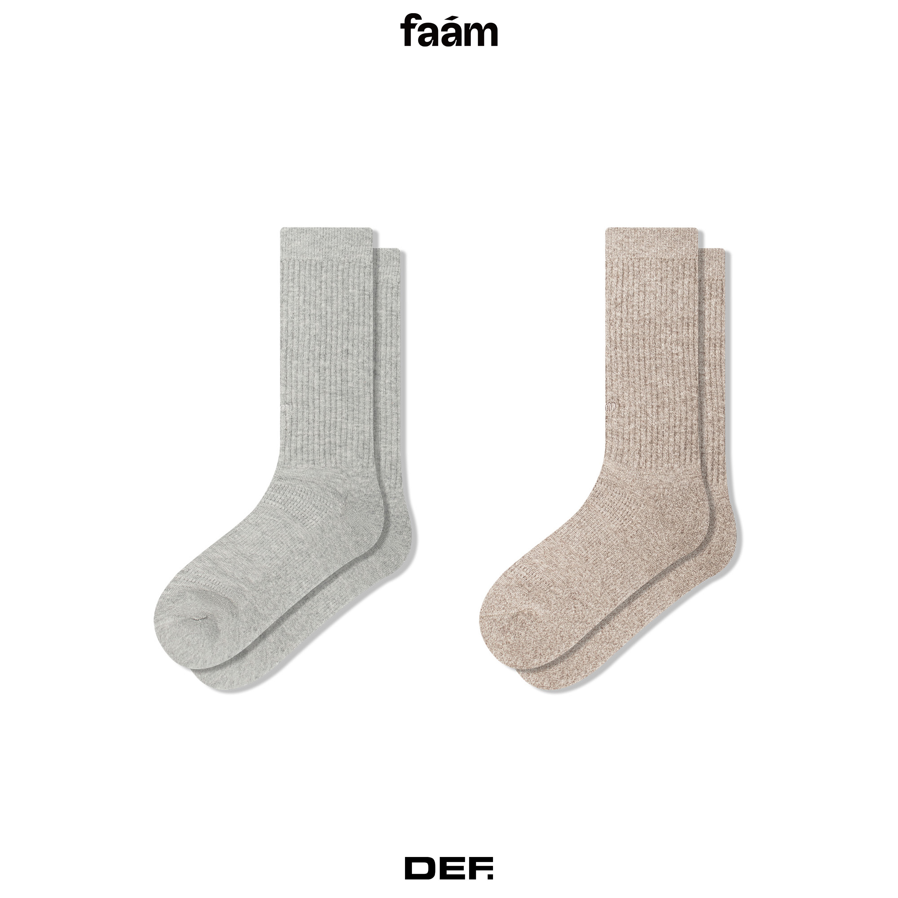faam / ESSENTIAL MELANGE CREW - 素面單色針織高筒襪 - 淺灰、朱褐