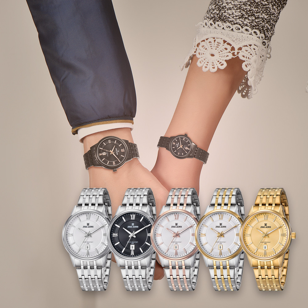 【Jonas Jasmin 喬納斯】JJ-3121M 情侶對錶 男款 羅馬數字 日期顯示 夜光指針刻度 石英