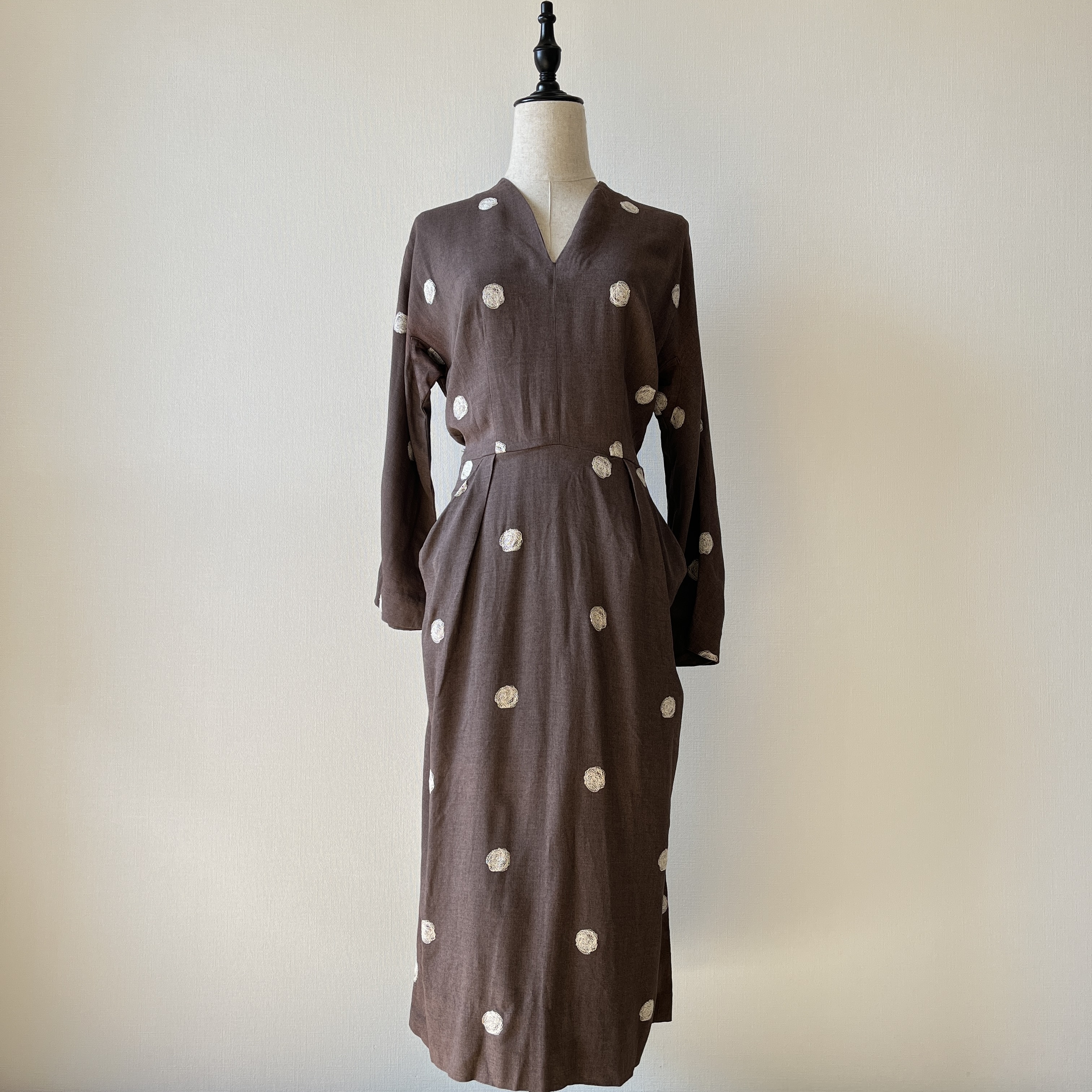 L’Aiglon 50s啡色波點刺繡連身裙