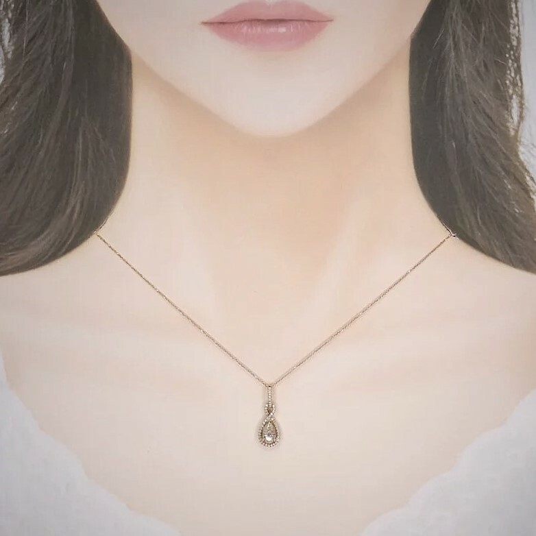 18K Rose Gold 0.92ct Light Brown Pear Shaped Diamond Pendant