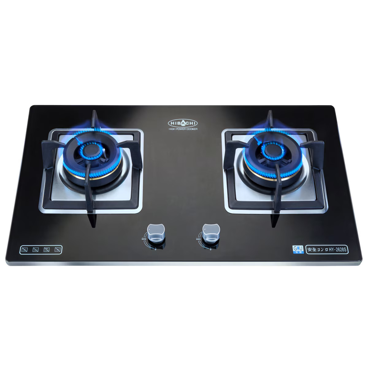 氣霸 Hibachi   HY-2628SN‧座檯‧嵌入式「蓮芯火」鋁合金邊框‧雙頭煮食爐‧煤氣‧石油氣‧香港行貨,原廠1年保養‧
