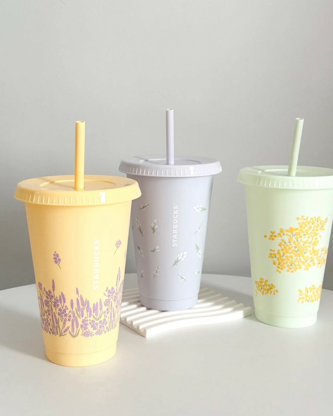 Starbucks 星巴克 夏日清新碎花 吸管杯 多巴胺 花花三連杯 三色一組