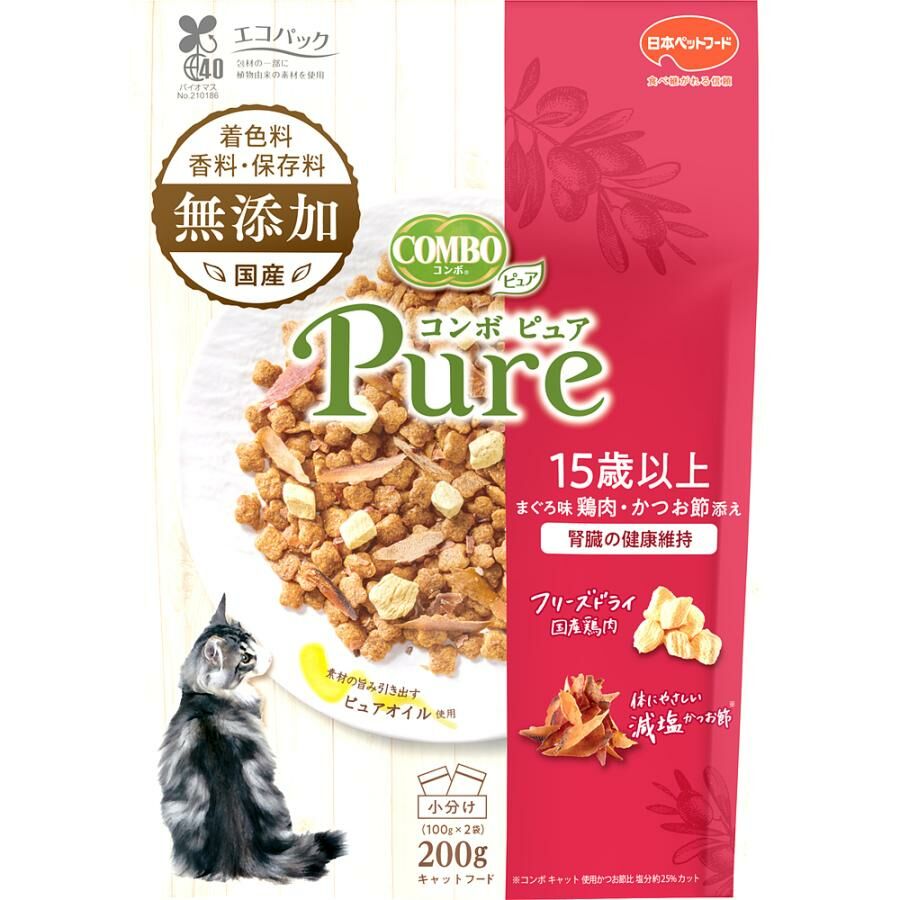 Combo cat Pure 無添加 15歲起 吞拿魚味 雞肉 鰹魚片 100gx2袋